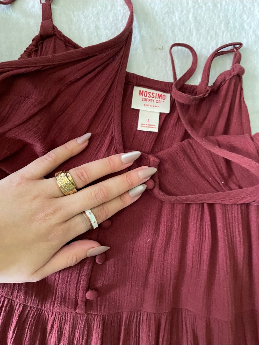 Sleeveless Tiered Button-Front Dress in Wine - Picture 5 of 5